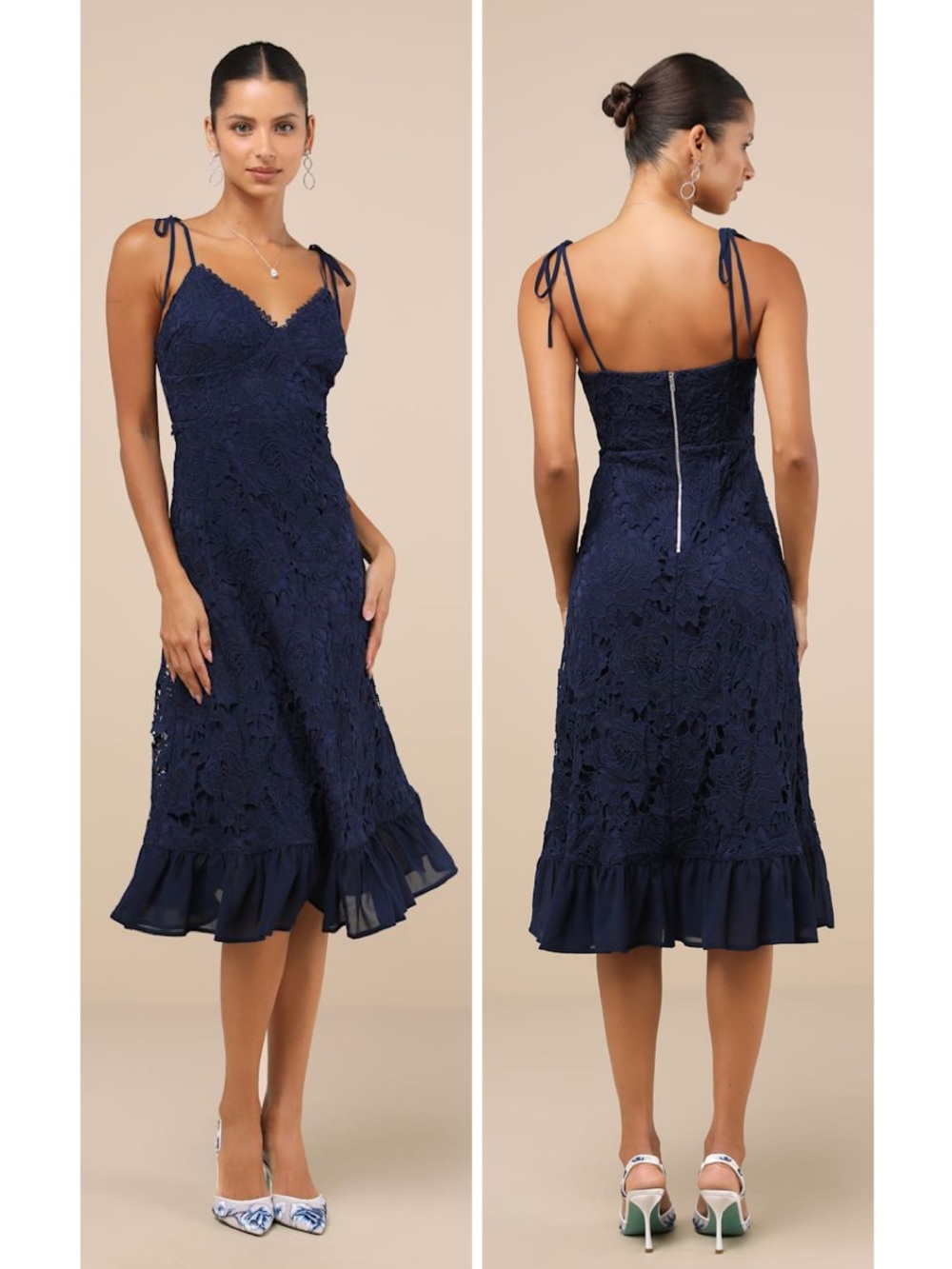 Lulus Compelling Sweetness Navy Blue Lace Tie-Strap Midi Dress Size Small Formal